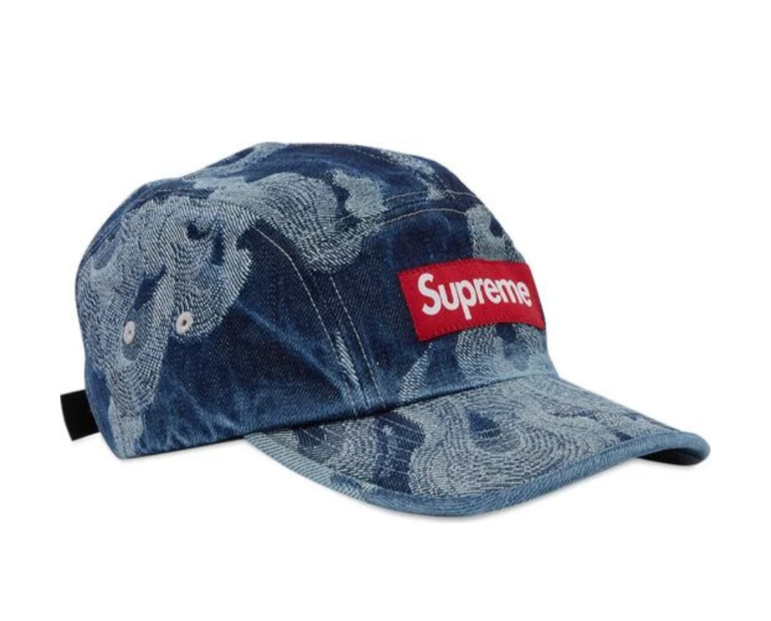 Supreme Flames Jacquard Denim Camp Cap 'Washed Indigo'